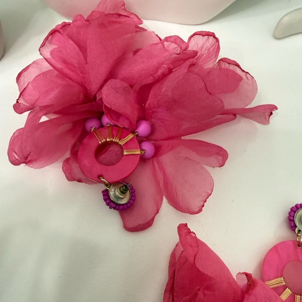 Pink Floral Statement Earrings - Picture 2 of 4